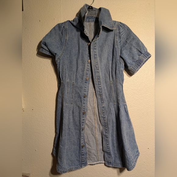 Denim Short Sleeve Button-Up Dress Pre-owned Size Small - Picture 1 of 15